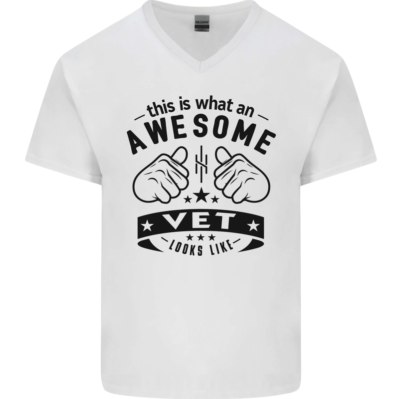 Awesome Vet Looks Like Veterinarian Mens V-Neck Cotton T-Shirt White