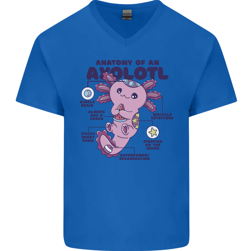 Axoloti Anatomy Mens V-Neck Cotton T-Shirt Royal Blue