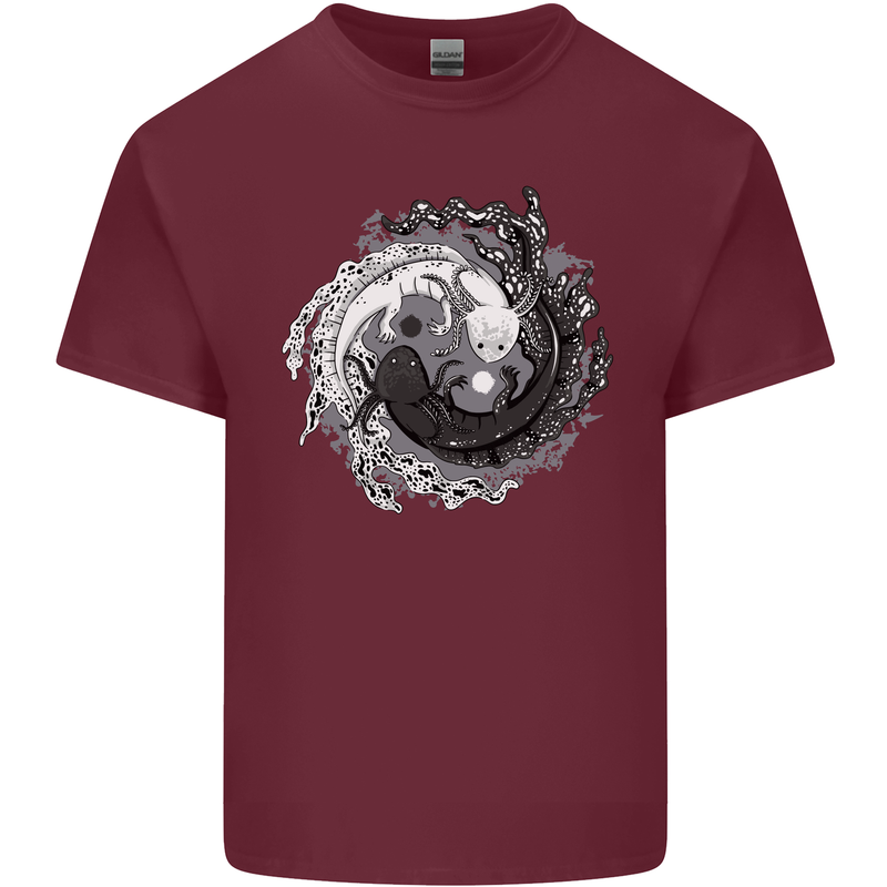 Axoloti Yin Yang Mens Cotton T-Shirt Tee Top Maroon