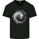 Axoloti Yin Yang Mens V-Neck Cotton T-Shirt Black