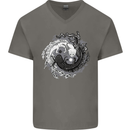 Axoloti Yin Yang Mens V-Neck Cotton T-Shirt Charcoal