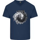 Axoloti Yin Yang Mens V-Neck Cotton T-Shirt Navy Blue
