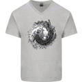 Axoloti Yin Yang Mens V-Neck Cotton T-Shirt Sports Grey