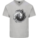 Axoloti Yin Yang Mens V-Neck Cotton T-Shirt Sports Grey