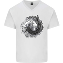 Axoloti Yin Yang Mens V-Neck Cotton T-Shirt White