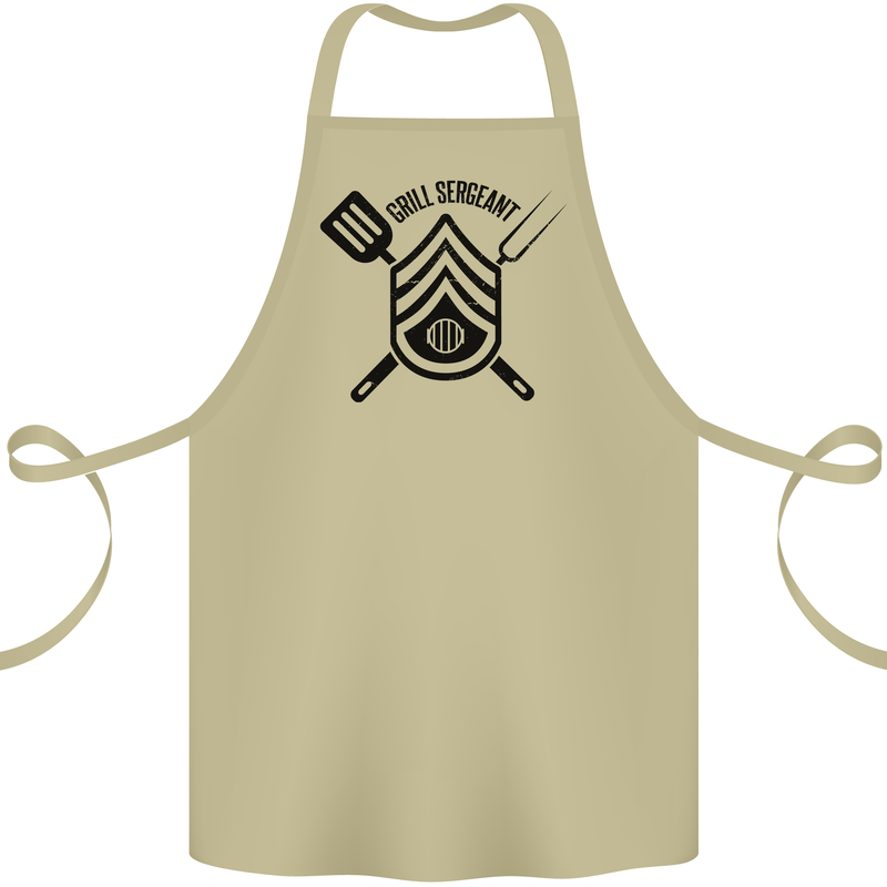 BBQ Grill Sergeant Chef Cook Food Funny Cotton Apron 100% Organic Khaki