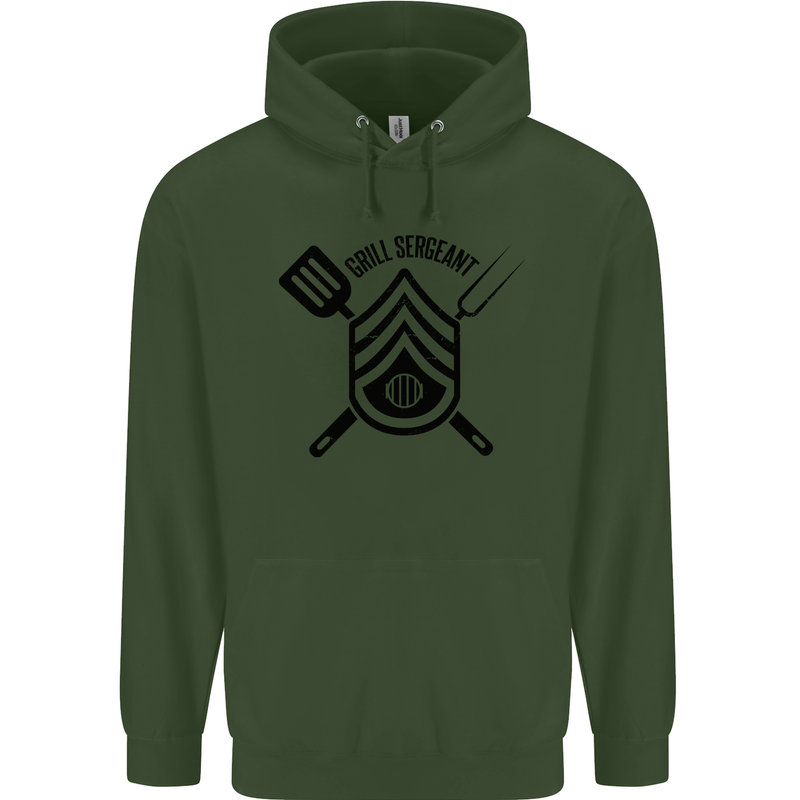 BBQ Grill Sergeant Chef Cook Food Funny Mens 80% Cotton Hoodie Forest Green
