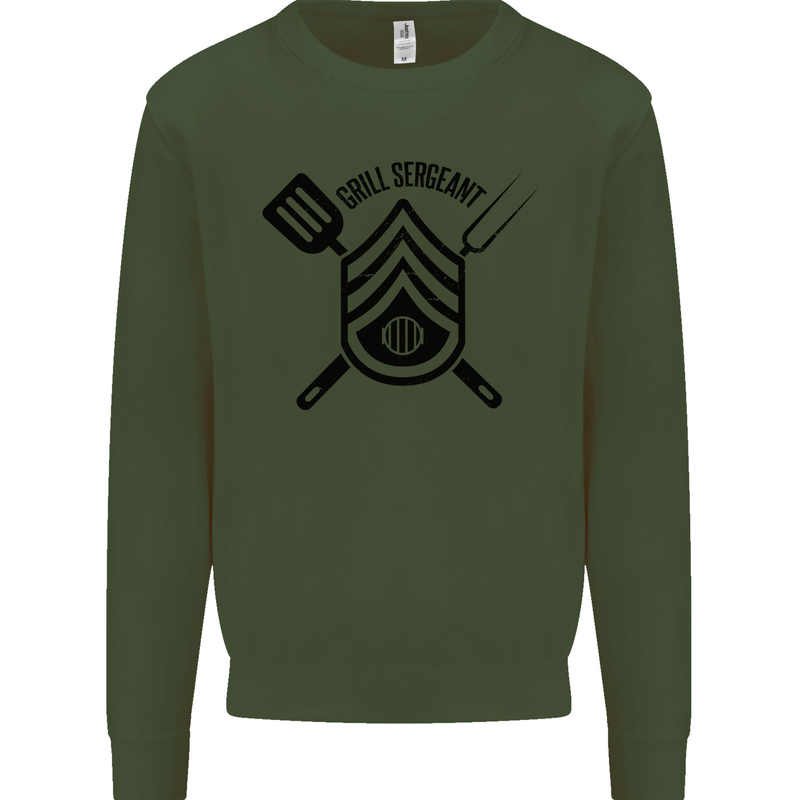 BBQ Grill Sergeant Chef Cook Food Funny Mens Sweatshirt Jumper Forest Green