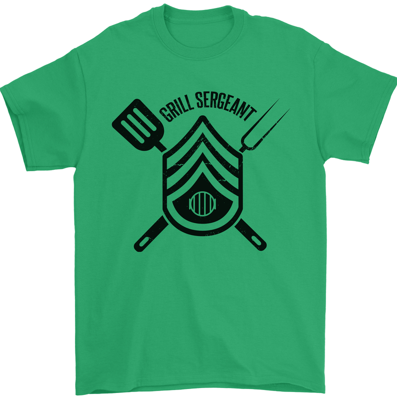 BBQ Grill Sergeant Chef Cook Food Funny Mens T-Shirt 100% Cotton Irish Green