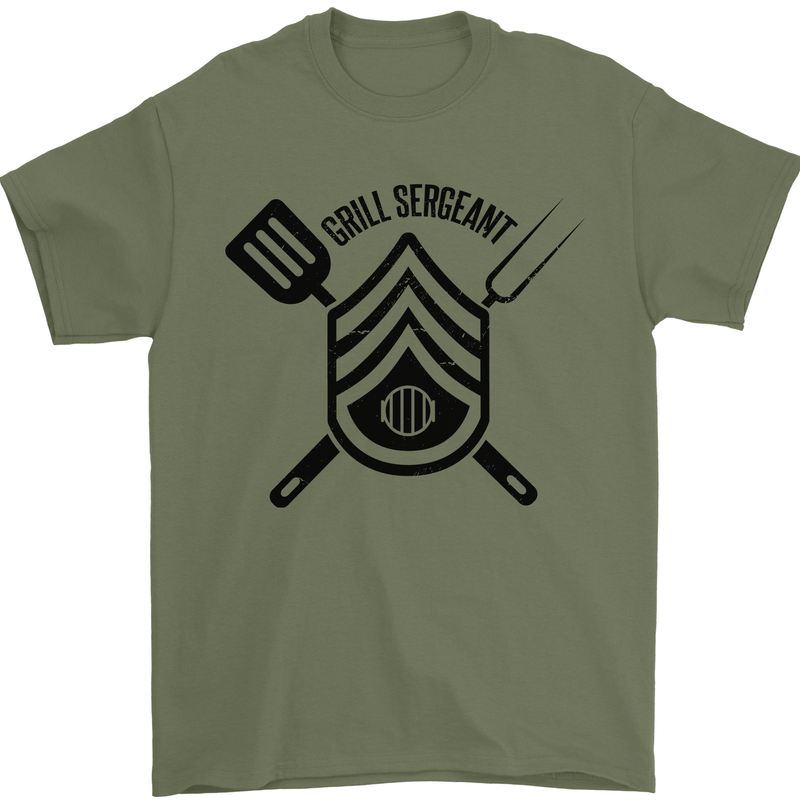 BBQ Grill Sergeant Chef Cook Food Funny Mens T-Shirt 100% Cotton Military Green