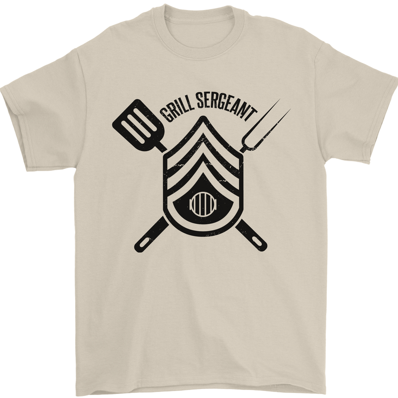 BBQ Grill Sergeant Chef Cook Food Funny Mens T-Shirt 100% Cotton Sand