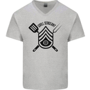 BBQ Grill Sergeant Chef Cook Food Funny Mens V-Neck Cotton T-Shirt Sports Grey