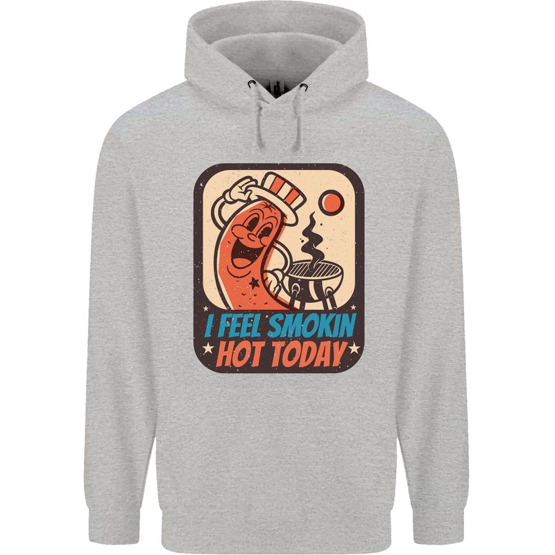 BBQ Smokin Hot Today Funny Grill Childrens Kids Hoodie Sports Grey