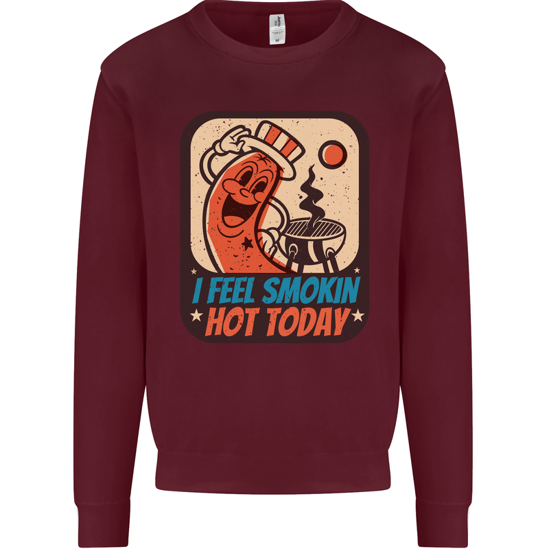 BBQ Smokin Hot Today Funny Grill Kids Sweatshirt Jumper Maroon