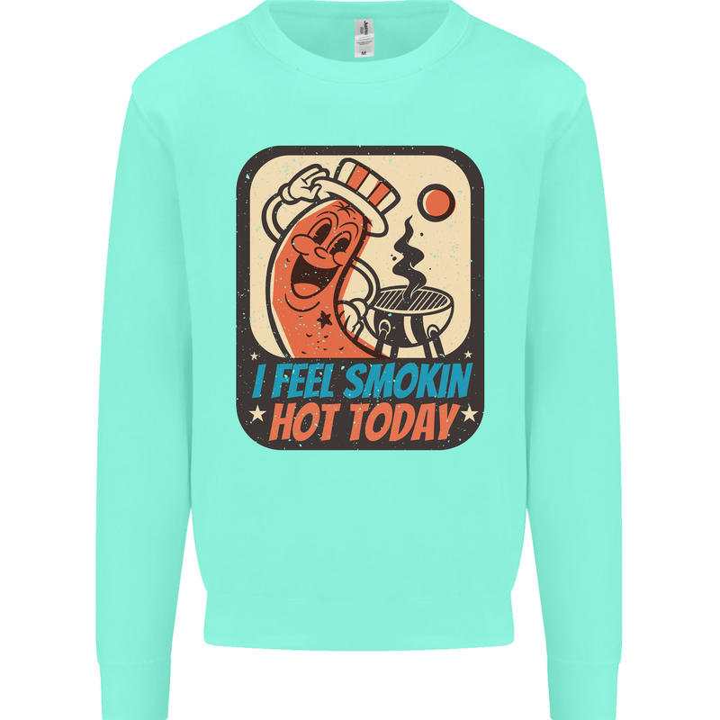 BBQ Smokin Hot Today Funny Grill Kids Sweatshirt Jumper Peppermint