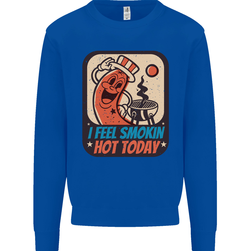 BBQ Smokin Hot Today Funny Grill Kids Sweatshirt Jumper Royal Blue