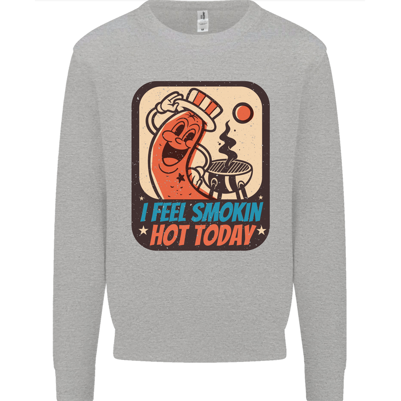 BBQ Smokin Hot Today Funny Grill Kids Sweatshirt Jumper Sports Grey