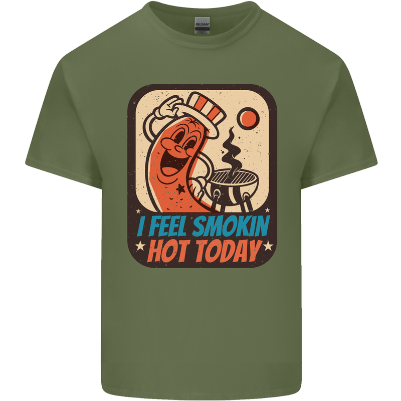 BBQ Smokin Hot Today Funny Grill Mens Cotton T-Shirt Tee Top Military Green