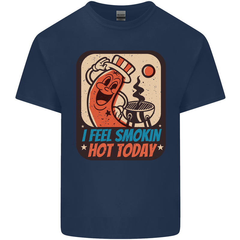 BBQ Smokin Hot Today Funny Grill Mens Cotton T-Shirt Tee Top Navy Blue