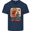 BBQ Smokin Hot Today Funny Grill Mens V-Neck Cotton T-Shirt Navy Blue