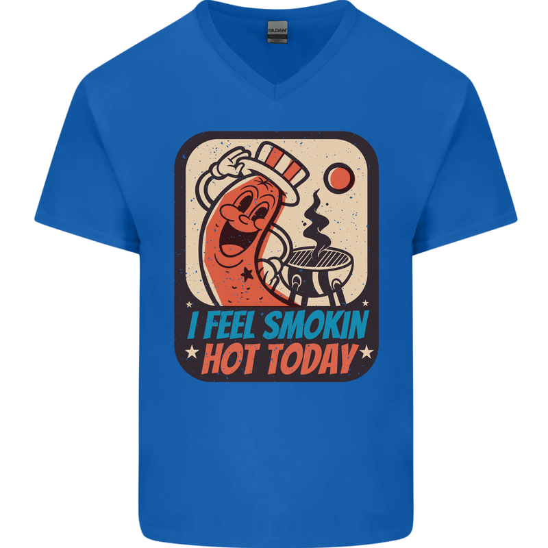 BBQ Smokin Hot Today Funny Grill Mens V-Neck Cotton T-Shirt Royal Blue