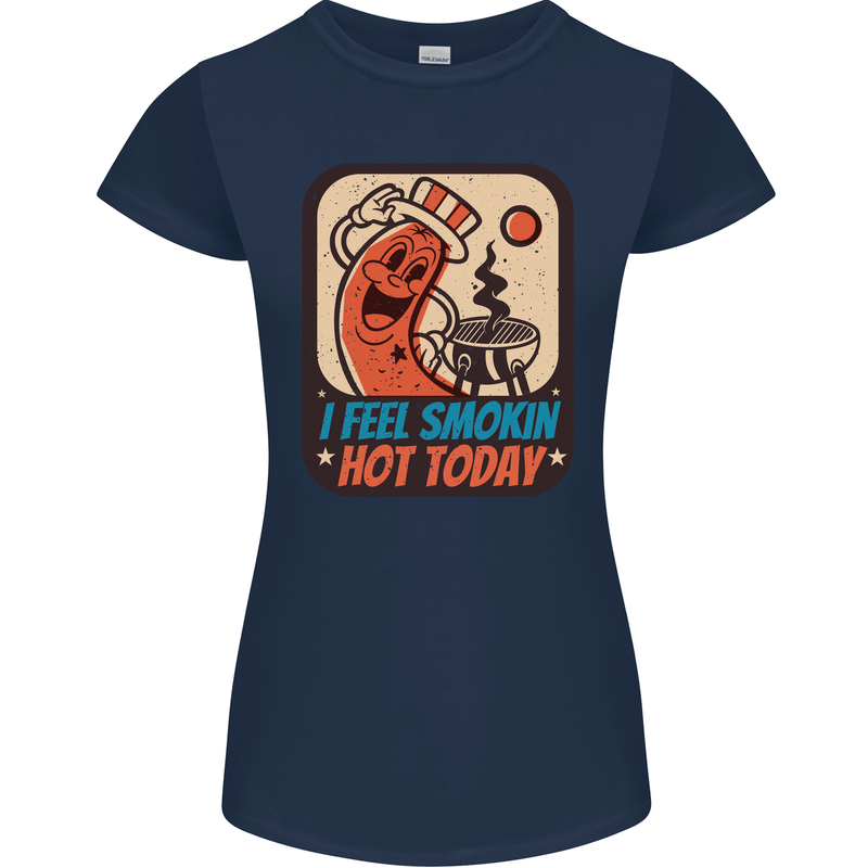 BBQ Smokin Hot Today Funny Grill Womens Petite Cut T-Shirt Navy Blue