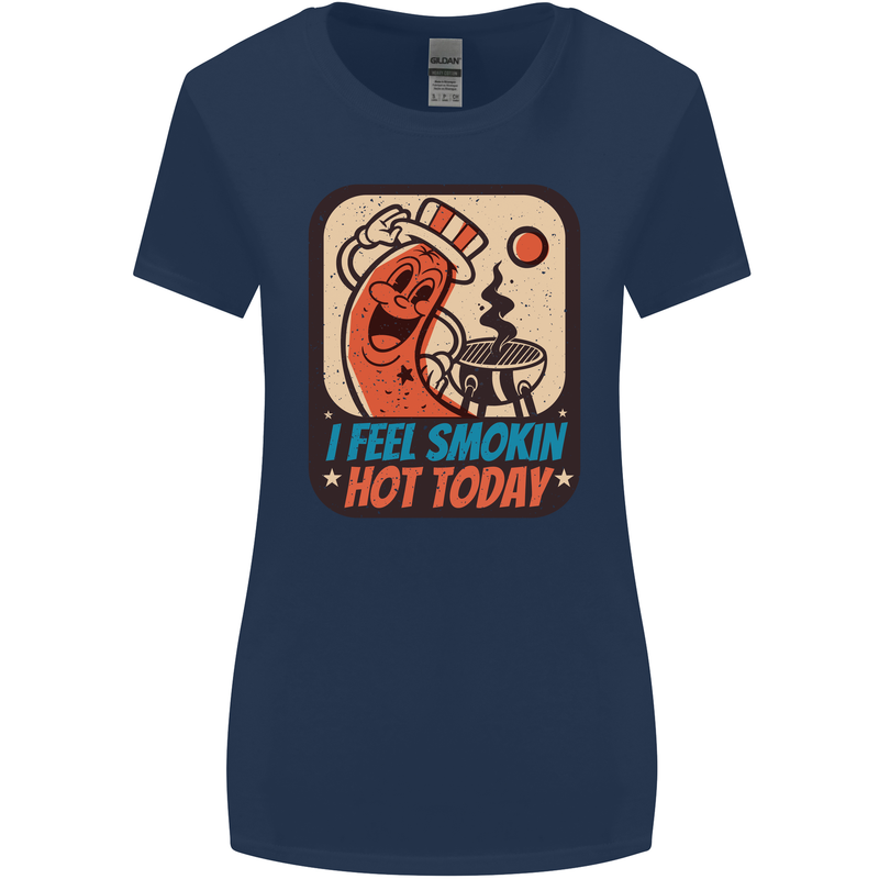 BBQ Smokin Hot Today Funny Grill Womens Wider Cut T-Shirt Navy Blue