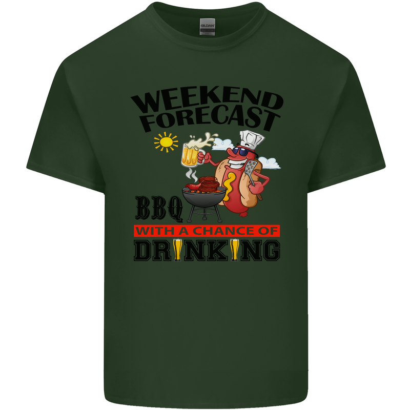 BBQ Weekend Forecast BBQing Alcohol Beer Mens Cotton T-Shirt Tee Top Forest Green