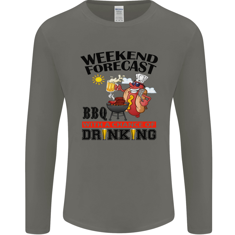 BBQ Weekend Forecast BBQing Alcohol Beer Mens Long Sleeve T-Shirt Charcoal