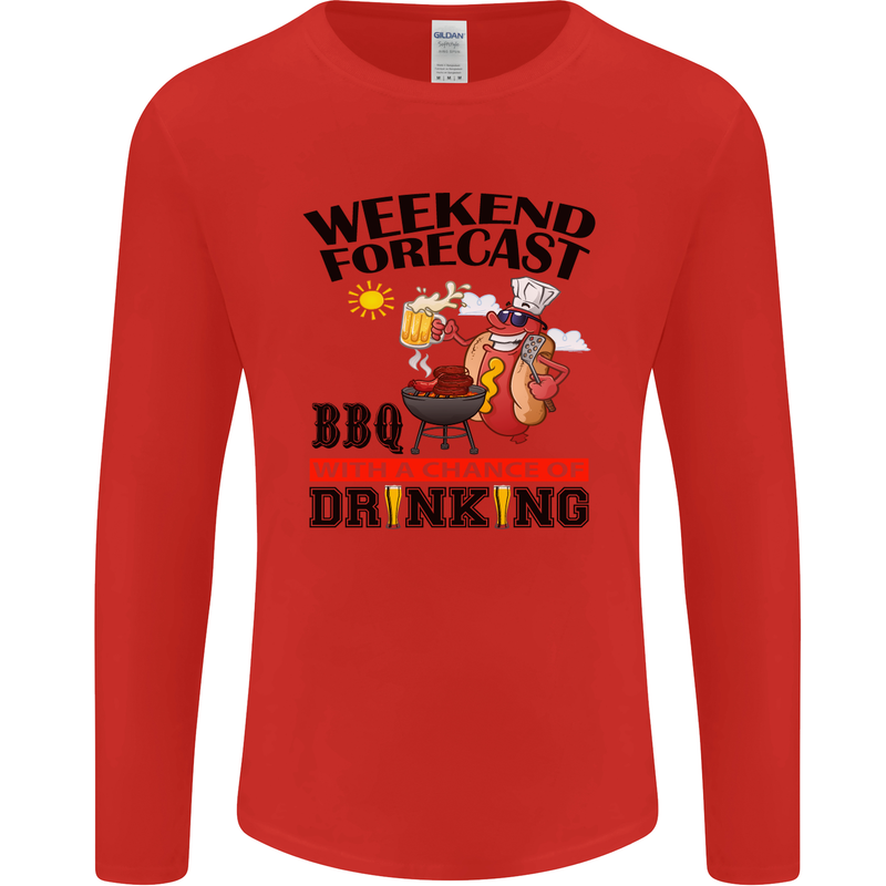 BBQ Weekend Forecast BBQing Alcohol Beer Mens Long Sleeve T-Shirt Red