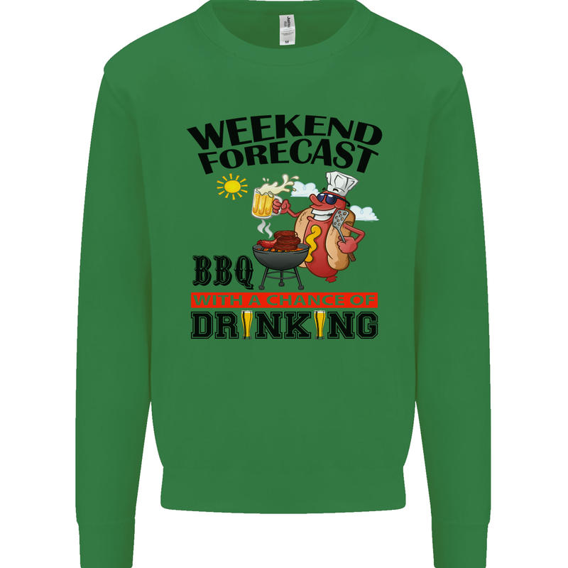 BBQ Weekend Forecast BBQing Alcohol Beer Mens Sweatshirt Jumper Irish Green