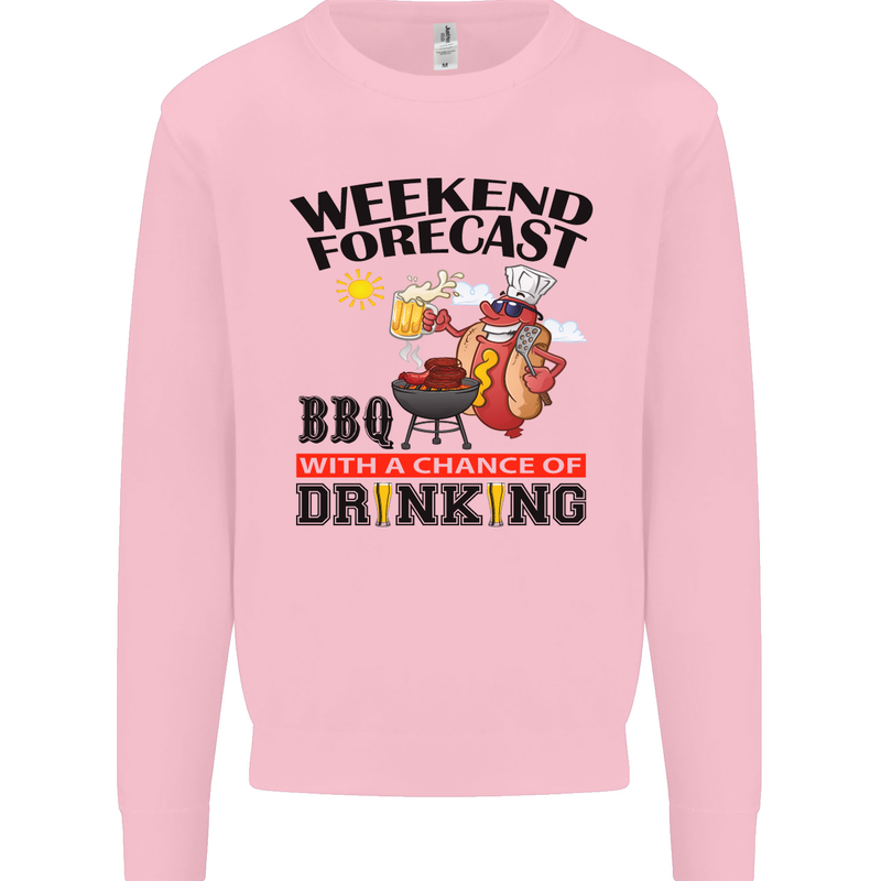 BBQ Weekend Forecast BBQing Alcohol Beer Mens Sweatshirt Jumper Light Pink