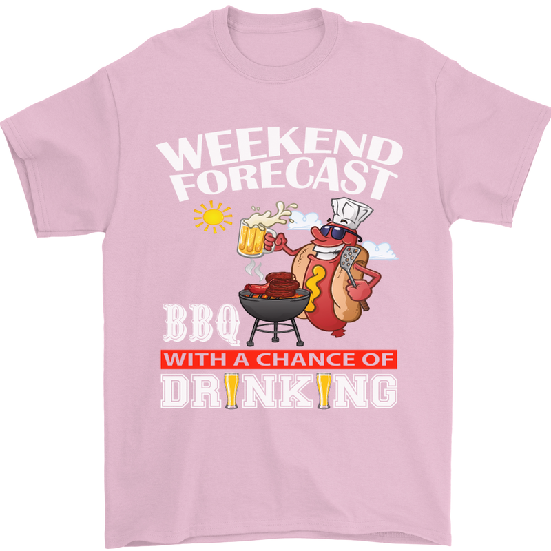 BBQ Weekend Forecast BBQing Alcohol Beer Mens T-Shirt Cotton Gildan Light Pink
