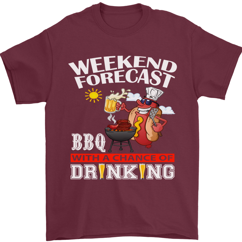 BBQ Weekend Forecast BBQing Alcohol Beer Mens T-Shirt Cotton Gildan Maroon