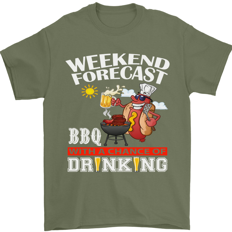 BBQ Weekend Forecast BBQing Alcohol Beer Mens T-Shirt Cotton Gildan Military Green