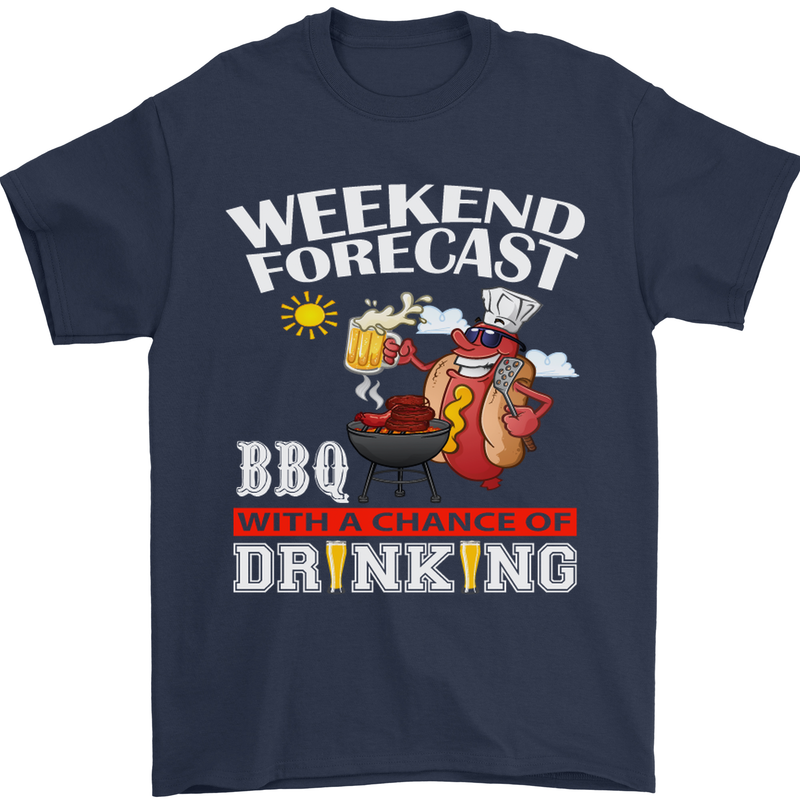 BBQ Weekend Forecast BBQing Alcohol Beer Mens T-Shirt Cotton Gildan Navy Blue