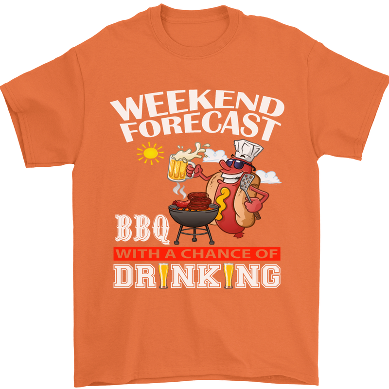 BBQ Weekend Forecast BBQing Alcohol Beer Mens T-Shirt Cotton Gildan Orange