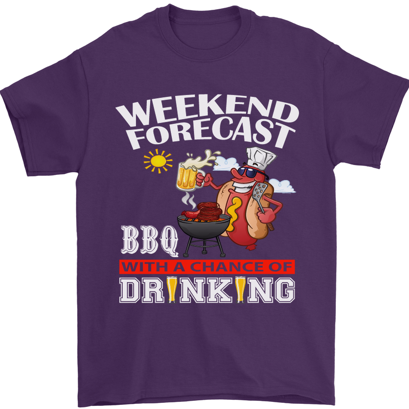 BBQ Weekend Forecast BBQing Alcohol Beer Mens T-Shirt Cotton Gildan Purple