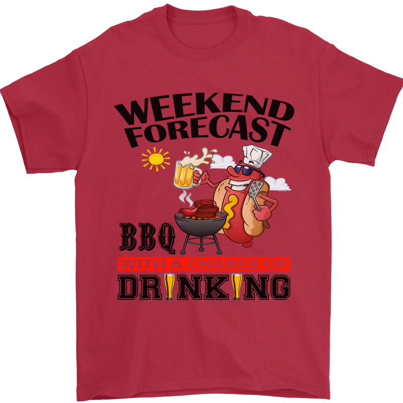 BBQ Weekend Forecast BBQing Alcohol Beer Mens T-Shirt Cotton Gildan Red