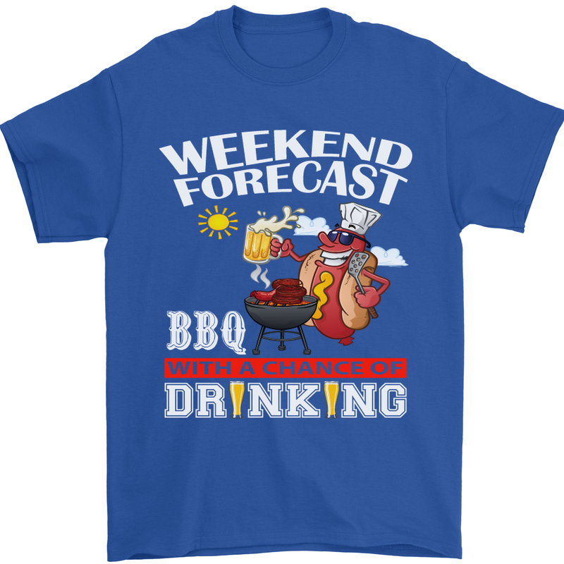 BBQ Weekend Forecast BBQing Alcohol Beer Mens T-Shirt Cotton Gildan Royal Blue