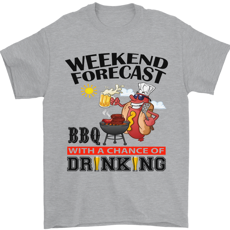 BBQ Weekend Forecast BBQing Alcohol Beer Mens T-Shirt Cotton Gildan Sports Grey