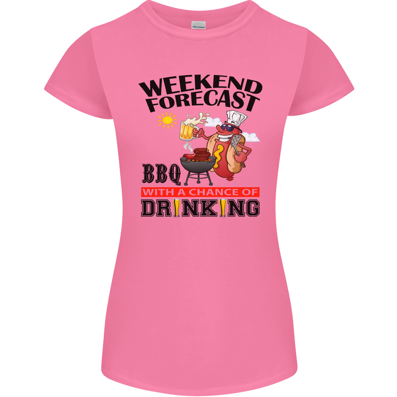 BBQ Weekend Forecast BBQing Alcohol Beer Womens Petite Cut T-Shirt Azalea