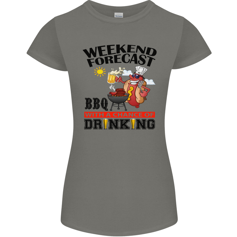 BBQ Weekend Forecast BBQing Alcohol Beer Womens Petite Cut T-Shirt Charcoal