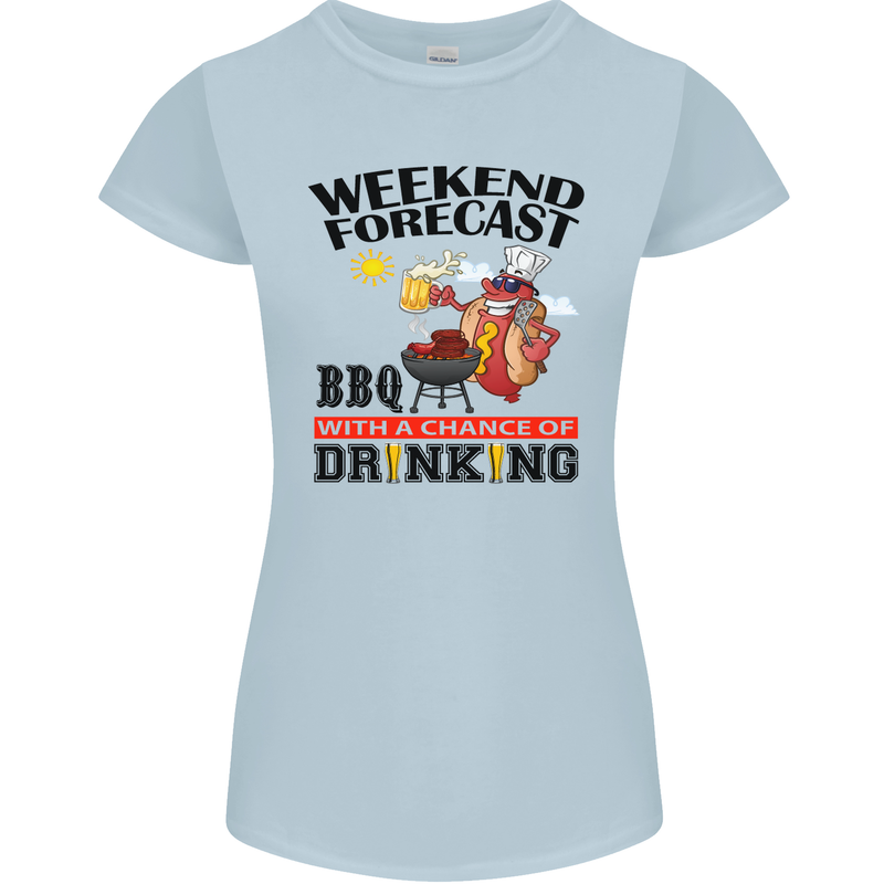 BBQ Weekend Forecast BBQing Alcohol Beer Womens Petite Cut T-Shirt Light Blue
