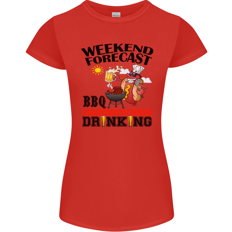 BBQ Weekend Forecast BBQing Alcohol Beer Womens Petite Cut T-Shirt Red