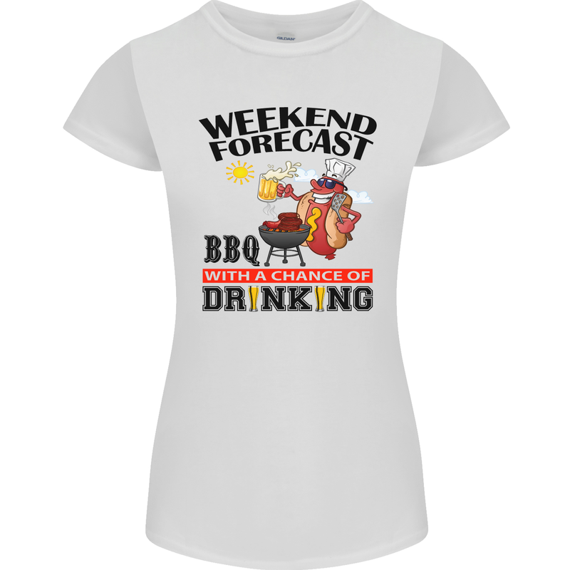 BBQ Weekend Forecast BBQing Alcohol Beer Womens Petite Cut T-Shirt White
