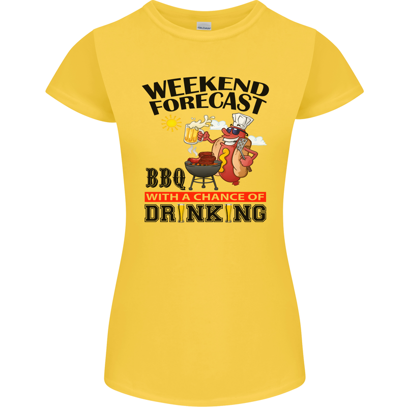 BBQ Weekend Forecast BBQing Alcohol Beer Womens Petite Cut T-Shirt Yellow