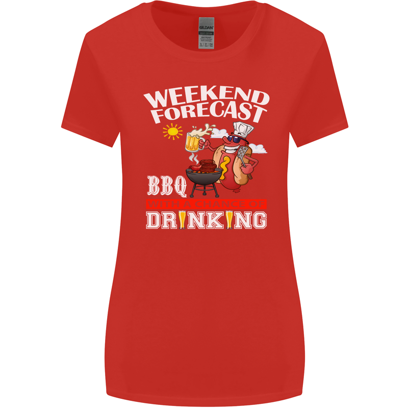 BBQ Weekend Forecast BBQing Alcohol Beer Womens Wider Cut T-Shirt Red
