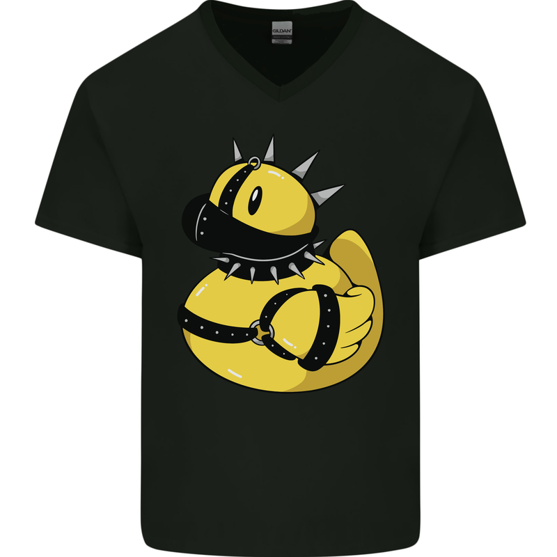 BDSM Rubber Duck Funny Bondage Mens V-Neck Cotton T-Shirt Black