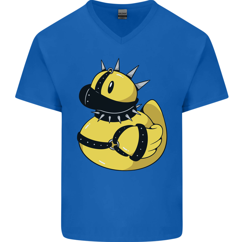 BDSM Rubber Duck Funny Bondage Mens V-Neck Cotton T-Shirt Royal Blue
